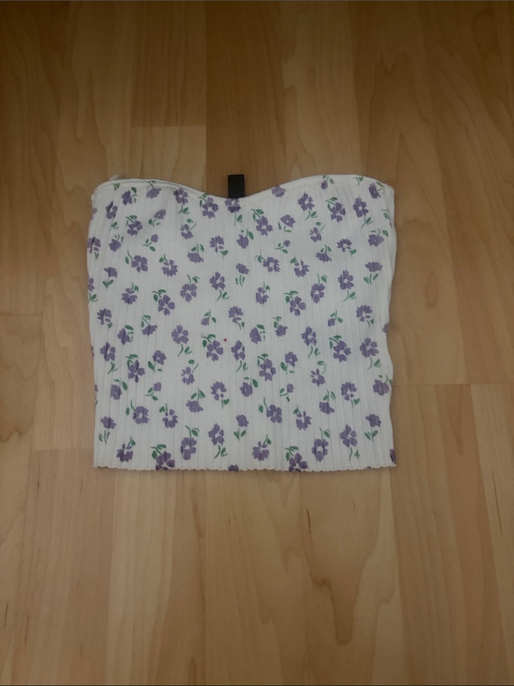 H&M White Ribbed Tube Top with Purple Floral Print